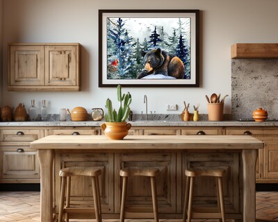 Black Bear Wall Art, Bear and Cardinal Print, Watercolor Black Bear Wall Decor, Bear Cabin Art, Nursery Bear Prints, Watercolor Bear Set - image4